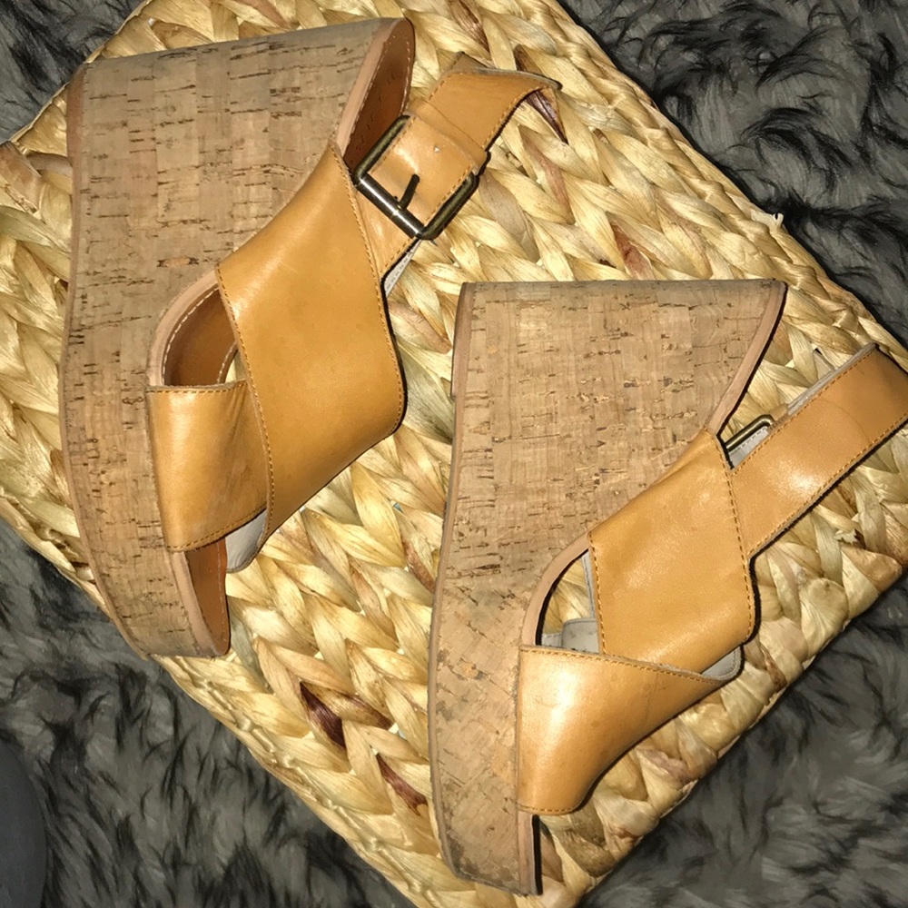 Hinge Tan Strap Platform Wedge Sandals